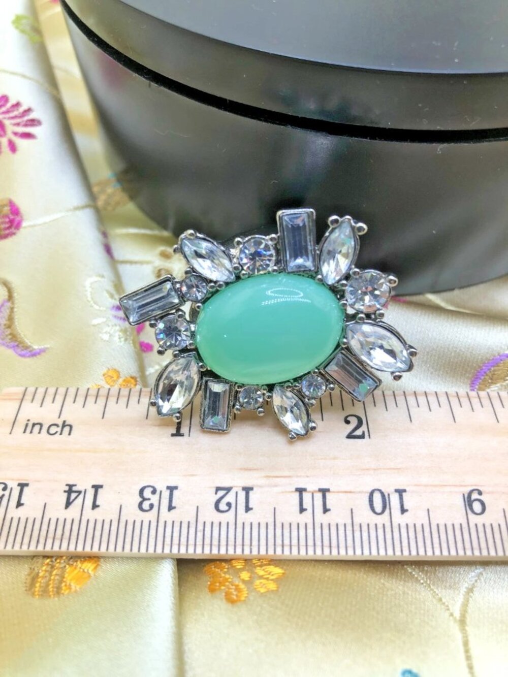 Arnold Scaasi Starburst Cocktail Ring Green Cabochon size 8.5 Vintage, oversize - Picture 10 of 13